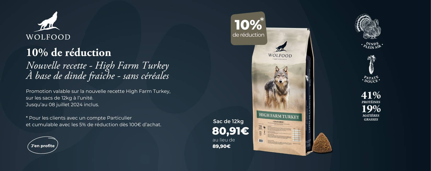 PROMO HIGH FARM TURKEY CROQUETTE CHIEN WOLFOOD