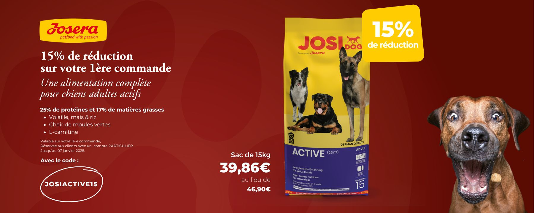 PROMO 15% 1ERE COMMANDE JOSIDOG ACTIVE